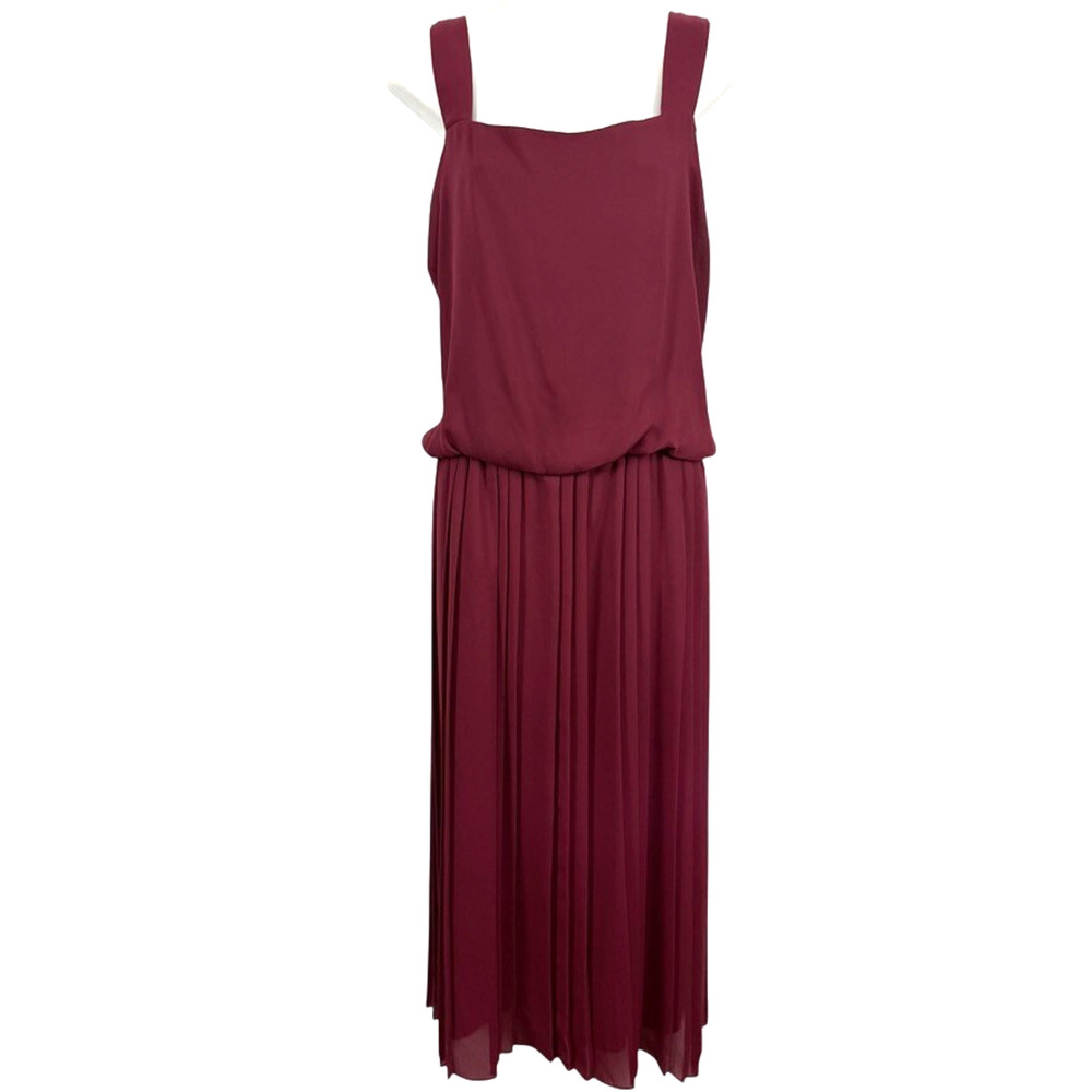 CB New York USA Made Pleated Blouson Womens Midi Sleeveless Burgundy Dress 24 WP